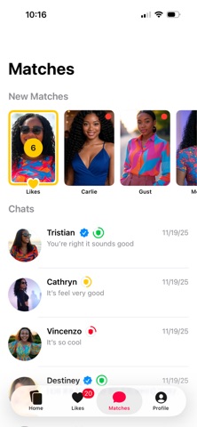 Aria app — Matches screen with new matches and chats